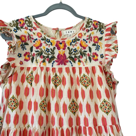 THML Charlene Colorful Floral Embroidered Cotton & Linen Dress, Sz S - Picture 9 of 15